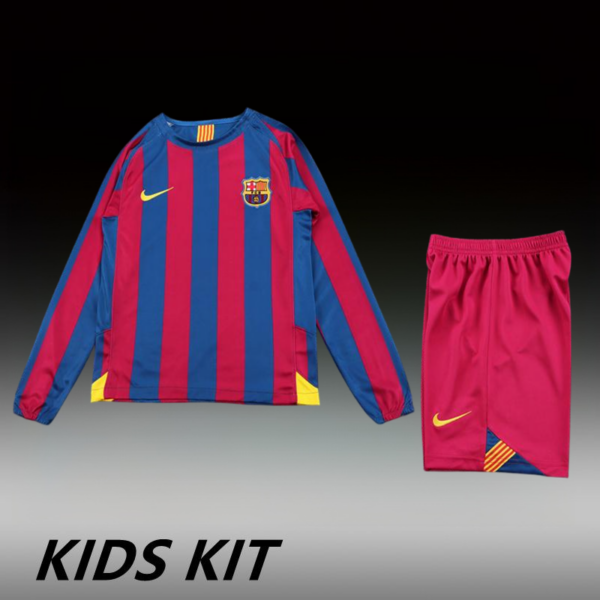 2005-06 BARCELONA HOME LONG SLEEVE KIDS KIT